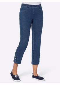 Dames 7/8-jeans met sierknopen opzij in blue-stonewashed ,maat 19, WITT, 81% Katoen, 17% Polyester, 2% Elastan