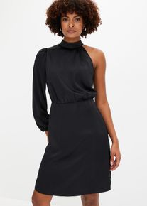 One shoulder-klänning i glänsande satin - svart - storlek 44 - bonprix