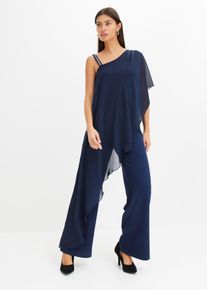 One shoulder-jumpsuit med strassdekoration - blå - storlek 34 - bonprix