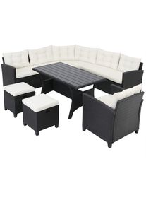Casaria Polyrotan Loungeset Zwart/Crème incl kussens