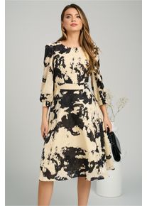 Rochie Ella Collection Dasha de zi din voal ivory cu imprimeuri negre