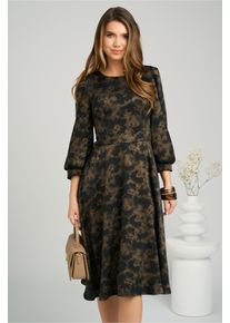 Rochie Ella Collection Dasha de zi din voal satinat maro cu imprimeuri negre
