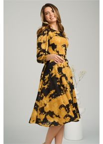 Rochie Ella Collection Dasha de zi din voal galbena cu imprimeuri negre