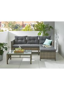 Konifera Gartenlounge-Set »Cádiz«, (Set, 7 tlg., 1x Eckbank, 1x Tisch 80x45x37cm, inkl. Auflagen, Stahl, Polyrattan), Tischplatte aus Sicherheitsglas, Balkonset, 3 Personen