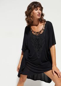 bonprix Női Áttetsző strand tunika viszkózból, fekete, 48/50