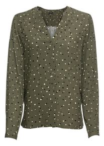 Dames Blouse met lange mouwen en stippenprint in kaki/ecru bedrukt ,maat 36, WITT, 100% Viscose