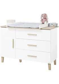 Pinolino Wickelkommode , Weiß, Eichefarben , Holz , Eiche , massiv , 1 Fächer , 3 Schubladen , 136x101x77 cm , Holzmöbel, Kommoden Holz, Wickelkommoden Holz