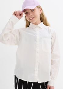 Mädchen Oxford Bluse - weiß - Größe 146 mit Baumwolle- bonprix