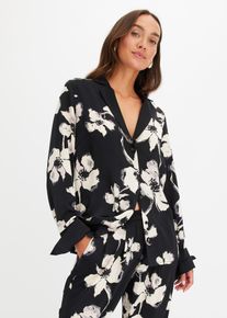 bedruckte Bluse - schwarz - Größe 44 - Satin- bonprix