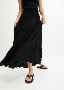 Maxi-Stufenrock aus strukturierter Viskose, schwarz, Größe 36, Viskose, bonprix