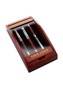 Objet publicitaire : Parure de stylo bille, roller, coupe-papier | marron | Personnalisable avec votre logo