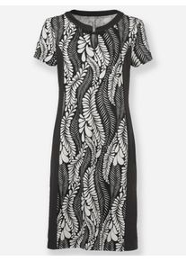 Damen Etuikleid in pflegeleichter Koffer-Qualität in schwarz-ecru-bedruckt ,Größe 40, WITT, 96% Polyester, 4% Elasthan. Einsatz: 76% Polyester, 20% 