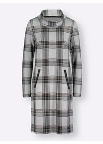 Dames Jerseyjurk met jacquardruitpatroon in beige geruit ,maat 40, WITT, 80% Viscose, 15% Polyester, 5% Elastan