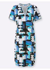 Damen Shirtkleid in bedruckter Sweat-Qualit&auml;t in t&uuml;rkis-schwarz-bedruckt ,Gr&ouml;&szlig;e 50, WITT, 60% Baumwolle, 40% Polyester