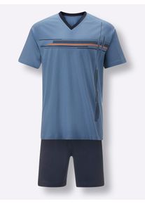 Normann Heren shortama in jeansblauw/marine bedrukt ,maat 52/54, Witt, 100% Katoen