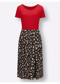 Dames Jerseyjurk met bijpassende bindceintuur in rood geprint ,maat 38, WITT, 100% Viscose
