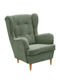 CARRYHOME Ohrensessel , Olivgrün, Eiche Wotan , Textil , Buche , massiv , 78x102x98 cm , Stoffauswahl , Wohnzimmer, Sessel, Ohrensessel
