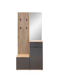 Xora Garderobe , Anthrazit, Eiche Artisan , Glas, Holzwerkstoff , 4-teilig , 88x195x35 cm , Garderobe, Garderoben-Sets & Garderoben-Serien