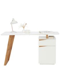 Mid.you Schreibtisch , Weiß, Eichefarben , Holz, Holzwerkstoff , Eiche , massiv , 1 Schubladen , rechteckig , U-Form , 45-60x76x140 cm , Holzmöbel,