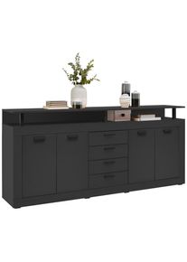 Xora Sideboard , Anthrazit , Kunststoff , 2 Fächer , 4 Schubladen , 195x88x38 cm , Kleinmöbel, Kommoden, Sideboards