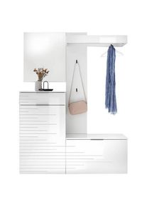 Xxxl Garderobe , Weiß, Weiß Hochglanz , Holzwerkstoff , 4-teilig , 140x190x38 cm , Garderobe, Garderoben-sets & Serien, Garderoben-sets