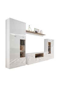 Mid.you Wohnwand , Weiß, Eichefarben , Kunststoff , 12 Fächer , 1 Schubladen , 340x196x40 cm , Made in EU , Wohnzimmer, Wohnwände, Komplette Wohnwände