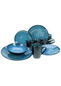 Creatable Kombiservice , Blau, Dunkelblau , Keramik , 16-teilig , 300 ml,300 ml , 26x31x40 cm , Geschirr, Geschirrsets, Kombiservice