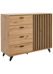 Mid.you Sideboard , Schwarz, Eichefarben , Metall , 1 Fächer , 4 Schubladen , 103x86x40 cm , Bsci , Kleinmöbel, Kommoden, Sideboards