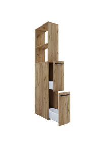 Mid.you Hochschrank , Honigeiche , Metall , 1 Fächer , 2 Schubladen , 25x183x50 cm , stehend , Badezimmer, Badmöbel, Hochschränke