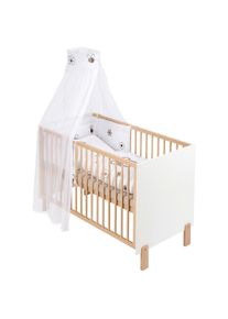 My Baby Lou Gitterbett-Komplettset , Braun, Naturfarben, Weiß , Textil , Buche , Hartholz , Bär , 1-Zonen , Höhe ca. 6 cm , Füllung: Viskoelastischer