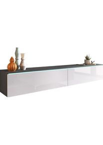 P & B Lowboard , Anthrazit, Weiß Hochglanz , Holzwerkstoff , kaltweiß , 180x30x33 cm , Fsc, Made in EU , stehend, hängend, Beleuchtung, in