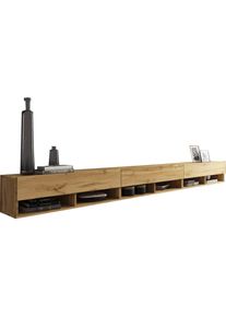 P & B Lowboard , Eiche Wotan , Holzwerkstoff , kaltweiß , 300x30x31 cm , Fsc, Made in EU , stehend, hängend , Wohnzimmer, TV Möbel, Lowboards,