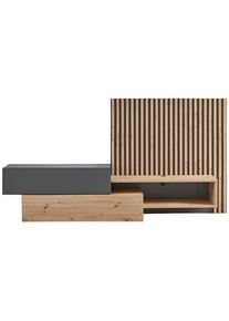 CARRYHOME Wohnwand , Grau, Eiche Artisan , Holzwerkstoff , 1 Fächer , 1 Schubladen , 288.5x152.5x42.5 cm , Wohnzimmer, Wohnwände, Komplette Wohnwände