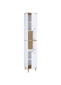 Mid.you Hochschrank , Weiß, Eichefarben , Kunststoff , 4 Fächer , 32x181x28 cm , individuell planbar, stehend, freistehend , Badezimmer, Badmöbel,