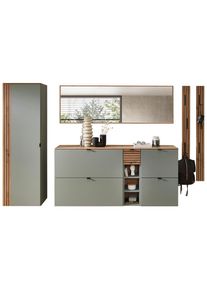 Voleo Garderobe , Salbeigrün, Eiche Artisan , Holzwerkstoff , 7-teilig , 261x179x37 cm , Garderobe, Garderoben-sets & Serien, Garderoben-sets