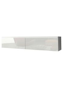 P & B Lowboard , Weiß Hochglanz , Holzwerkstoff , kaltweiß , 140x30x33 cm , Fsc, Made in EU , stehend, hängend, Beleuchtung, in verschiedenen