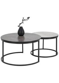 Couchtischset , Hellgrau, Dunkelgrau , Metall, Holzwerkstoff , 2-teilig , rund , rund , 60-80x42-45x60-80 cm , Wohnzimmer, Wohnzimmertische,