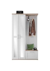 Xora Garderobe , Weiß, Lärchefarben, Eiche San Remo , Glas, Holzwerkstoff , 3-teilig , 115x201x38 cm , Garderobe, Garderoben-sets & Serien,