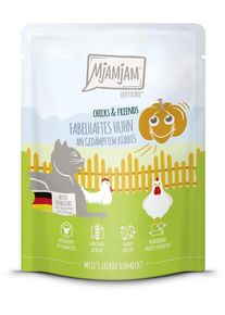 MjAMjAM Chicks & Friends Katzenfutter mit Huhn & Kürbis, 6x300g