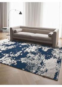 Tapis poil ras Munira Bleu 160x230 cm - Tapis poil court design moderne pour salon