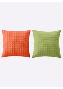 HEINE HOME unisex Sprei in terra+grün ,maat 40x40 cm - 2 kussenovertrekken, Witt, 100% Polyester
