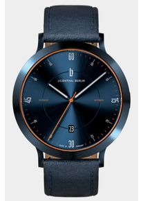 Men's Automatic Watch – Blue Orange - Brushed Steel Case, Sapphire Glass, Leather Strap - 38h Power Reserve, 42mm , Swiss Automatic Movement -