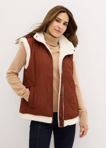 Vändbar väst med teddyplysch - brun - storlek 40 - bonprix
