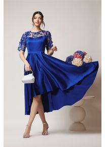 Rochie Ella Collection Brinda eleganta din tafta albastra cu lungime asimetrica