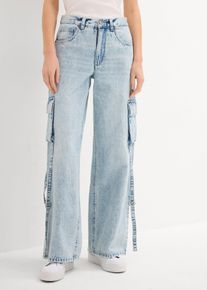 Jean cargo taille mi-haute peu extensible long - bleu - taille 44 avec coton - bonprix
