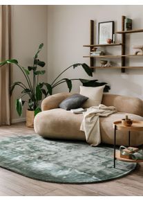 Tapis poil ras en viscose Ovale Nela Vert clair 150x230 cm - Tapis poil court design moderne pour salon