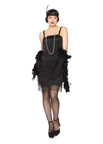 Smiffys Robe de cocktail Flapper noire avec franges