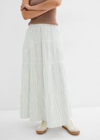 bonprix Mujer, Falda larga de rayas de algodón puro, verde, 40