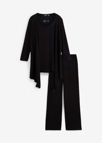 Loungewear top 3/4 vest en broek (3-dlg. set) met viscose - zwart - maat 56/58 (3XL) - viscose - bonprix