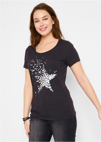 Shirt van slub garen korte mouw - zwart - maat 44/46 (L) - 100% katoen - bonprix